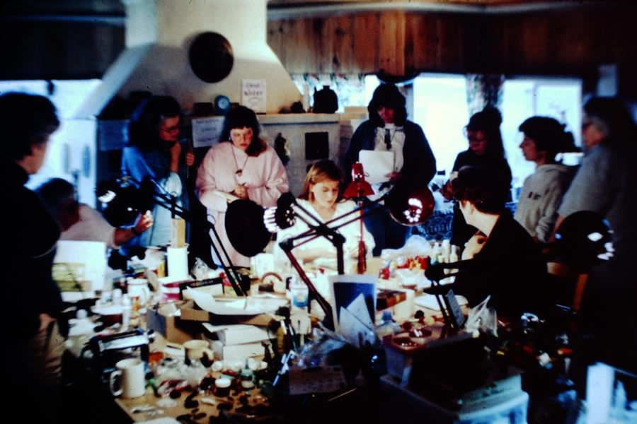 Polymer pioneer Tory Hughes teaching at Karen Murphy's house on Whidbey Island, WA - mid 1990's.